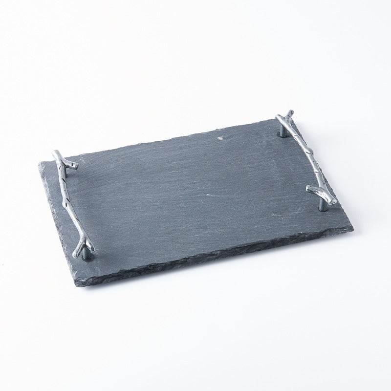 Black Slate Branch Handle Tray